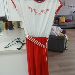 Red and White Midi Dress